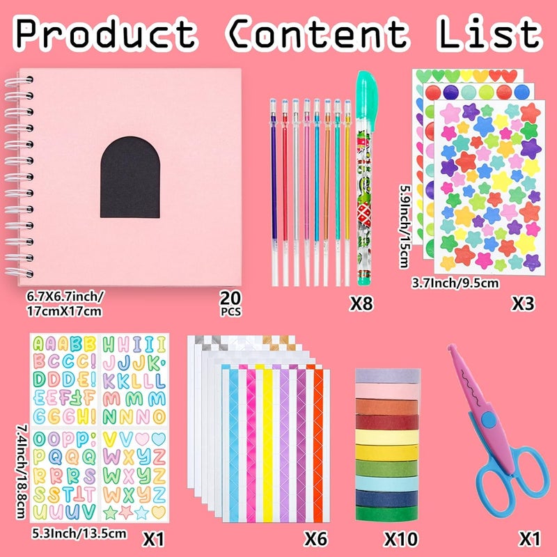 Ablus Kid Scrapbook DIY Photo Album Hard Cover Scrapbook Kit for Kids Instant Camera Print Paper with DIY Accessories (Pink) - Image 2